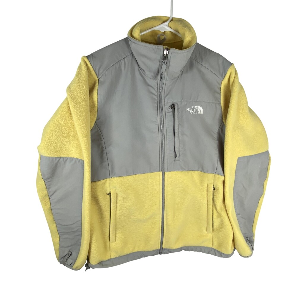 The North Face Denali Jacket Womens Large Yellow Gray Polartec Fleece Full Zip